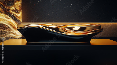 Abstract golden and black sculptural form, sleek and elegant photo