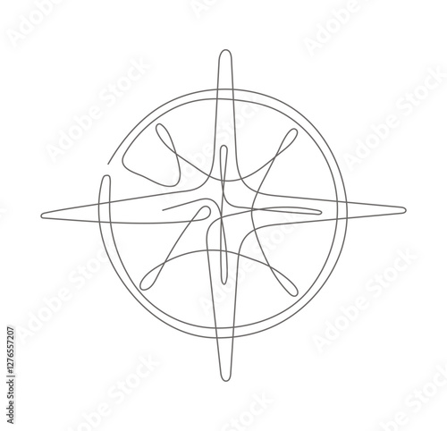 Minimalist continuous line drawing of a compass, symbolizing navigation, direction, and exploration.