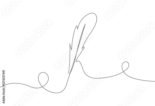 Minimalist continuous line drawing of a bird feather. Elegant abstract vector illustration
