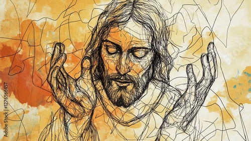 Wallpaper Mural Jesus blessing gesture continuous line drawing Torontodigital.ca