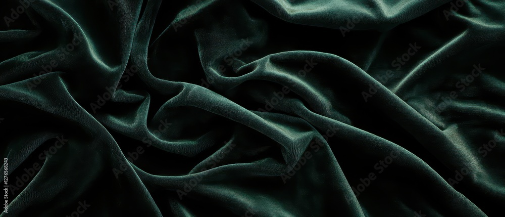 Fototapeta premium Dark hunter green velvet fabric folds, rich texture, minimal and sophisticated