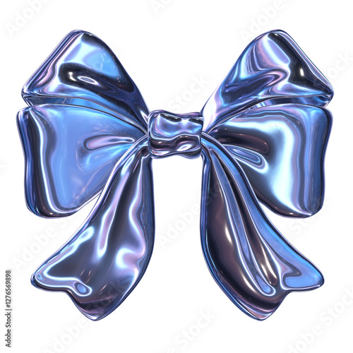 3D Glossy Blue Futuristic Glass Bow