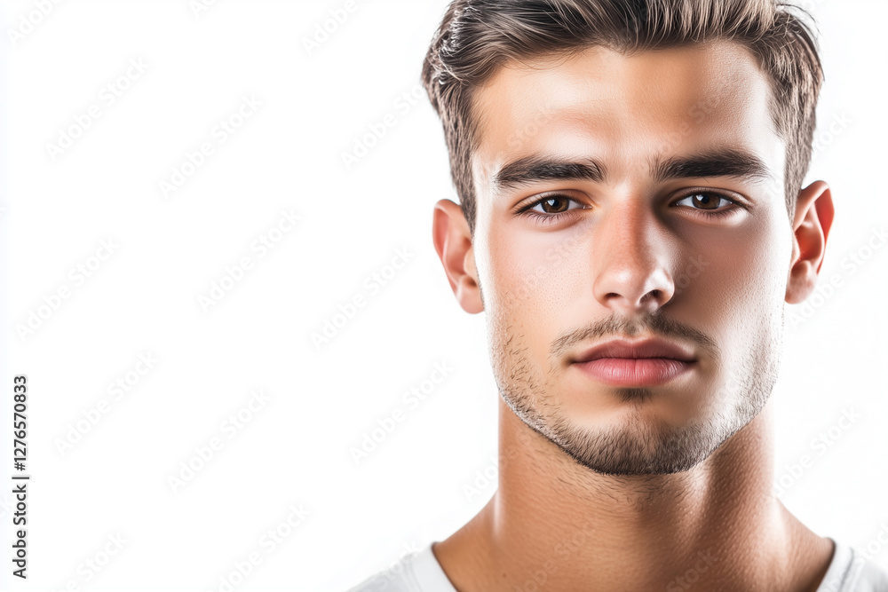 Portrait of smart man with jaw line isolated on white background, Selective focus masculine man on white background. Portrait of smart man with jaw line isolated on white background, Selective focus masculine man on white background.