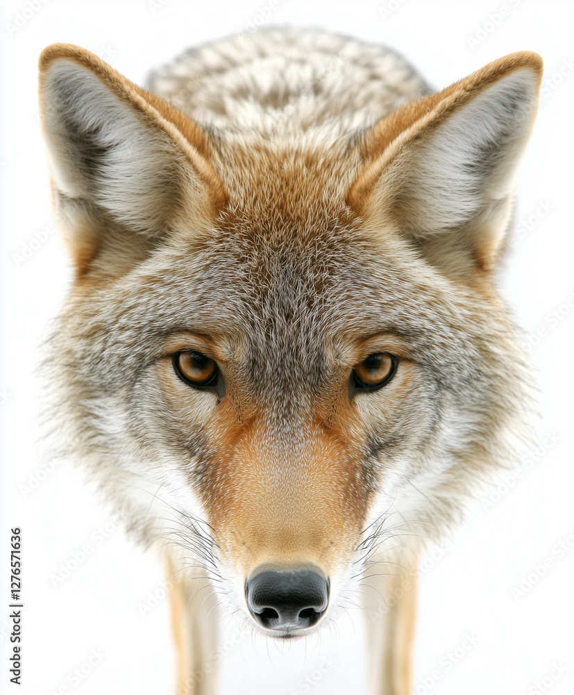 Front view of Coyote, isolated on white, animal photography Front view of Coyote, isolated on white, animal photography