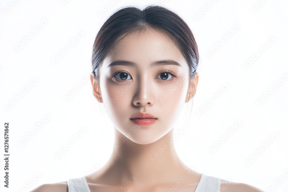 Portrait of beautiful woman with facial expression isolated on white background, Selective focus Asian woman face with healthy skin. Portrait of beautiful woman with facial expression isolated on white background, Selective focus Asian woman face with healthy skin.