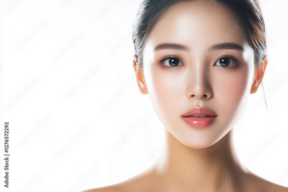 Portrait of beautiful woman with facial expression isolated on white background, Selective focus Asian woman face with healthy skin. Portrait of beautiful woman with facial expression isolated on white background, Selective focus Asian woman face with healthy skin.