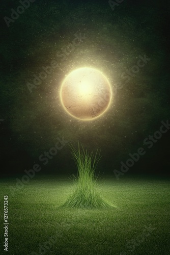 Glowing orb radiates ethereal light over vibrant grass, creating
