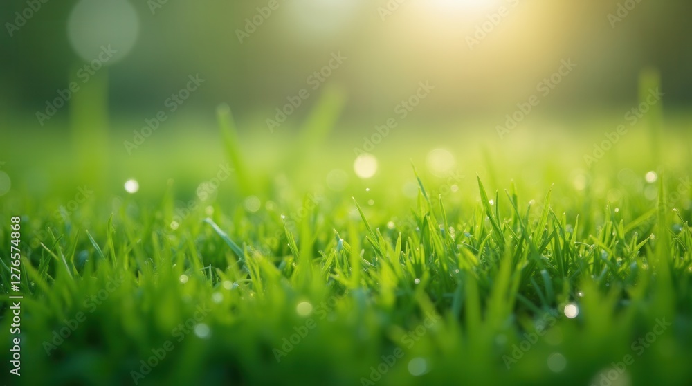 Fototapeta premium Peaceful Morning Dew Drops on Fresh Green Grass