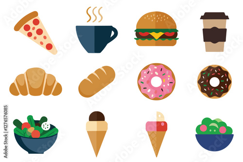 Food flat Illustration Icons set, Food Vector Art Illustration Clipart. set of food Illustration bundle	