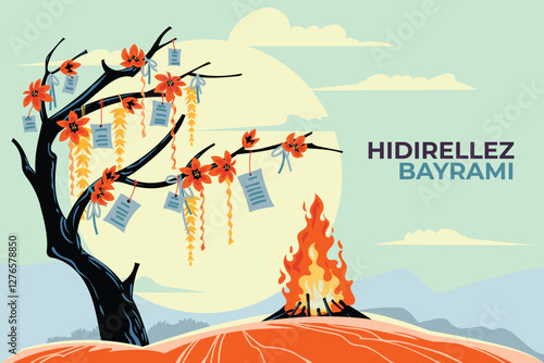 The herald of spring, happy Hidirellez Turkish background illustration