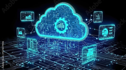 Best cloud platform provider. Blue Digital Cloud Data Visualization and Analysis Concept photo