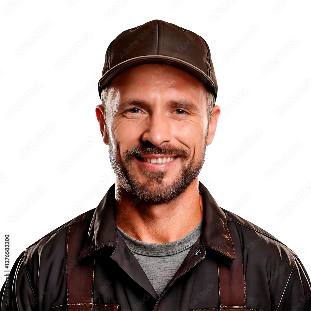 Portrait of a bearded man in a delivery cap on a transparent or white background Portrait of a bearded man in a delivery cap on a transparent or white background