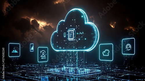 Best cloud platform provider. Digital Cloud Technology Concept in Futuristic Style photo