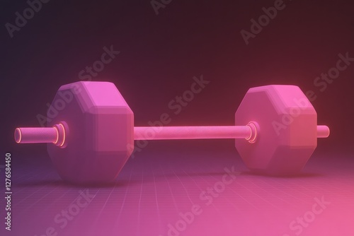 Stylish dumbbell glowing in vibrant pink and purple hues, showca