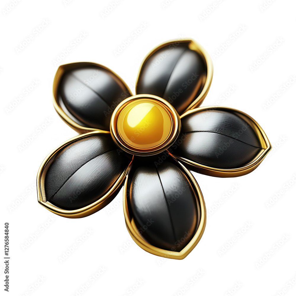 A beautifully crafted black and gold flower design featuring petals with a yellow center, showcasing intricate details and a modern aesthetic. A beautifully crafted black and gold flower design featuring petals with a yellow center, showcasing intricate details and a modern aesthetic.