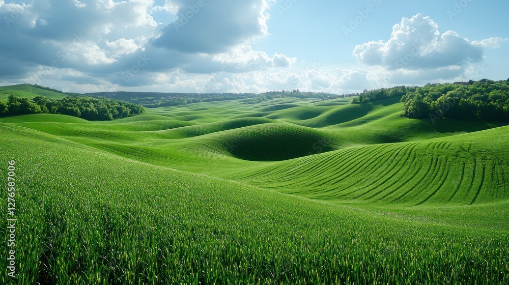 Fototapeta premium Rolling Hills Lush Green Field Sunny Day
