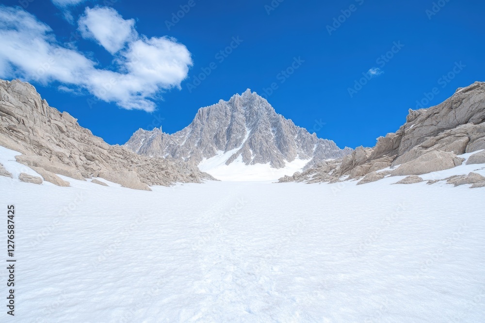 Fototapeta premium Majestic mountain peak rises above expansive white snowfield und