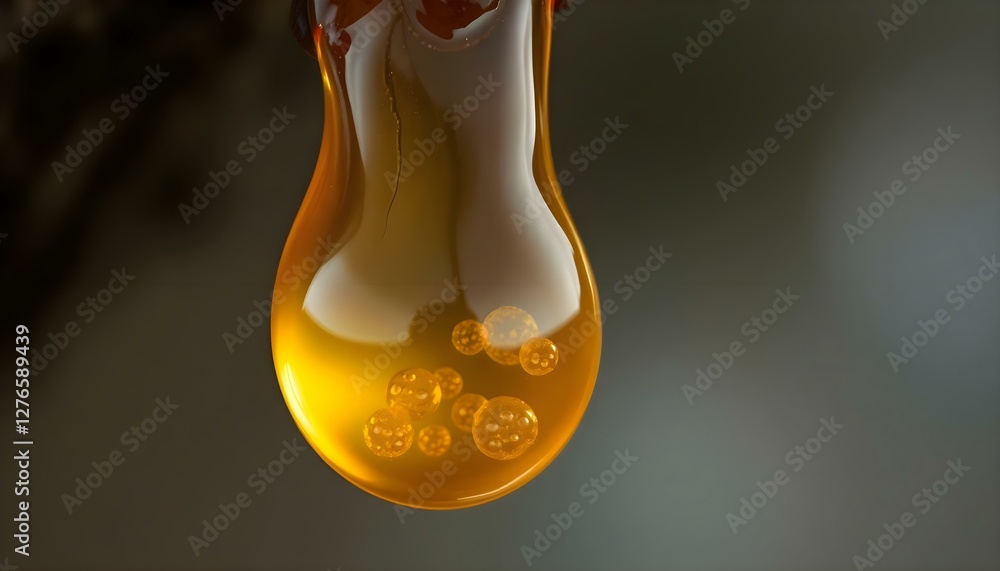 Obraz premium a spoon full of liquid sitting on top of a table