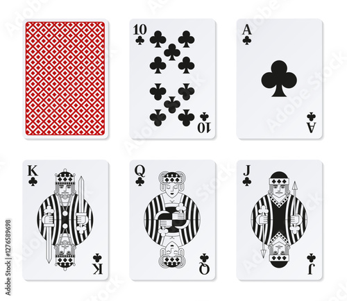Royal flush. Playing cards of Clubs.