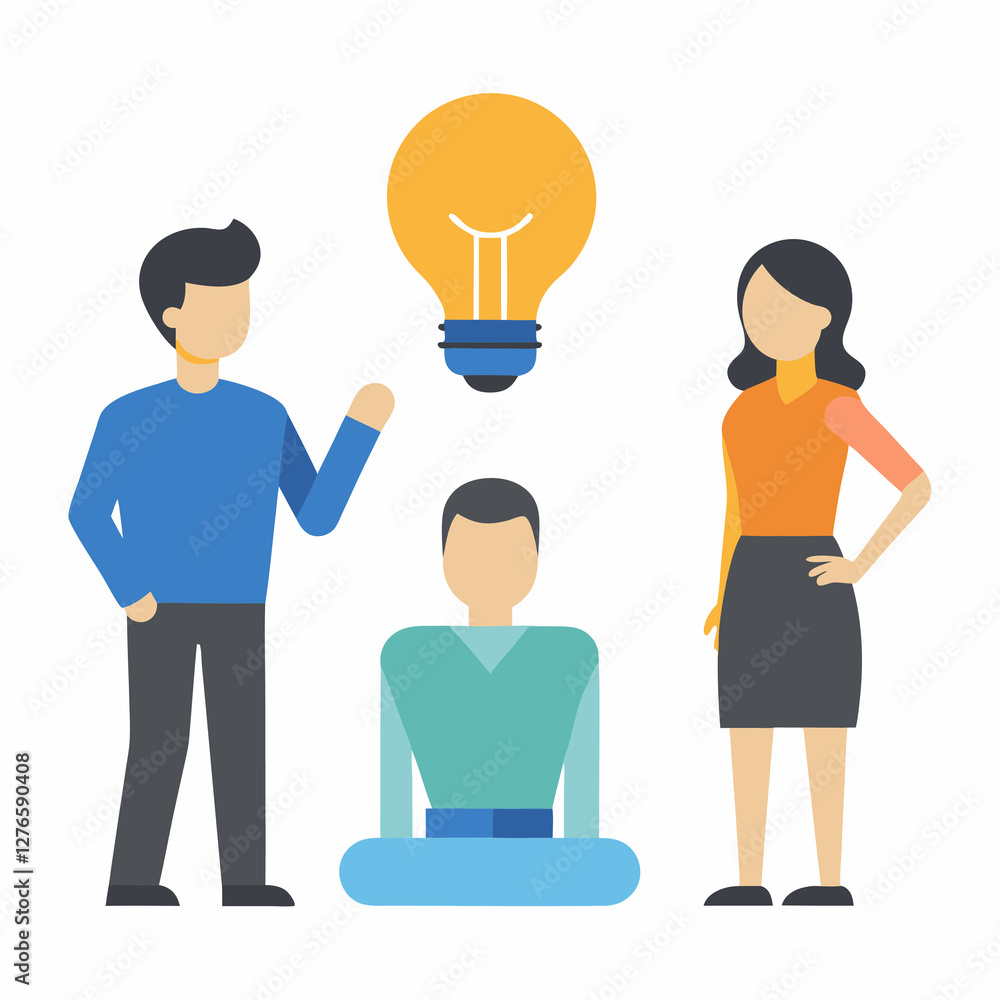 Employees discussing innovative ideas using flat vector style design art Employees discussing innovative ideas using flat vector style design art
