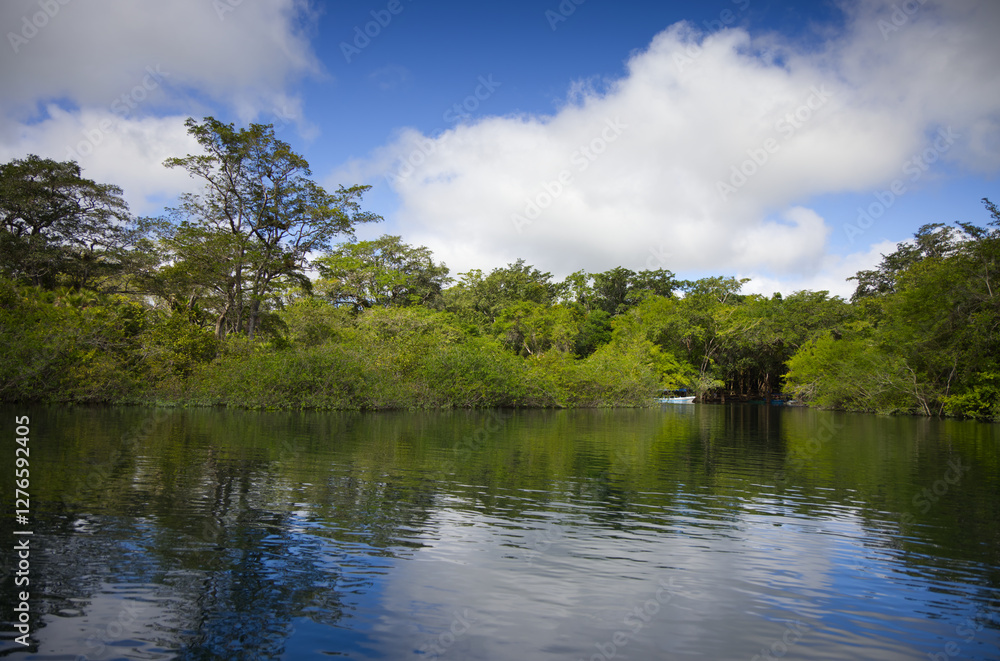 Naklejka premium The splendid water of Crater Azul near Flores, Guatemala