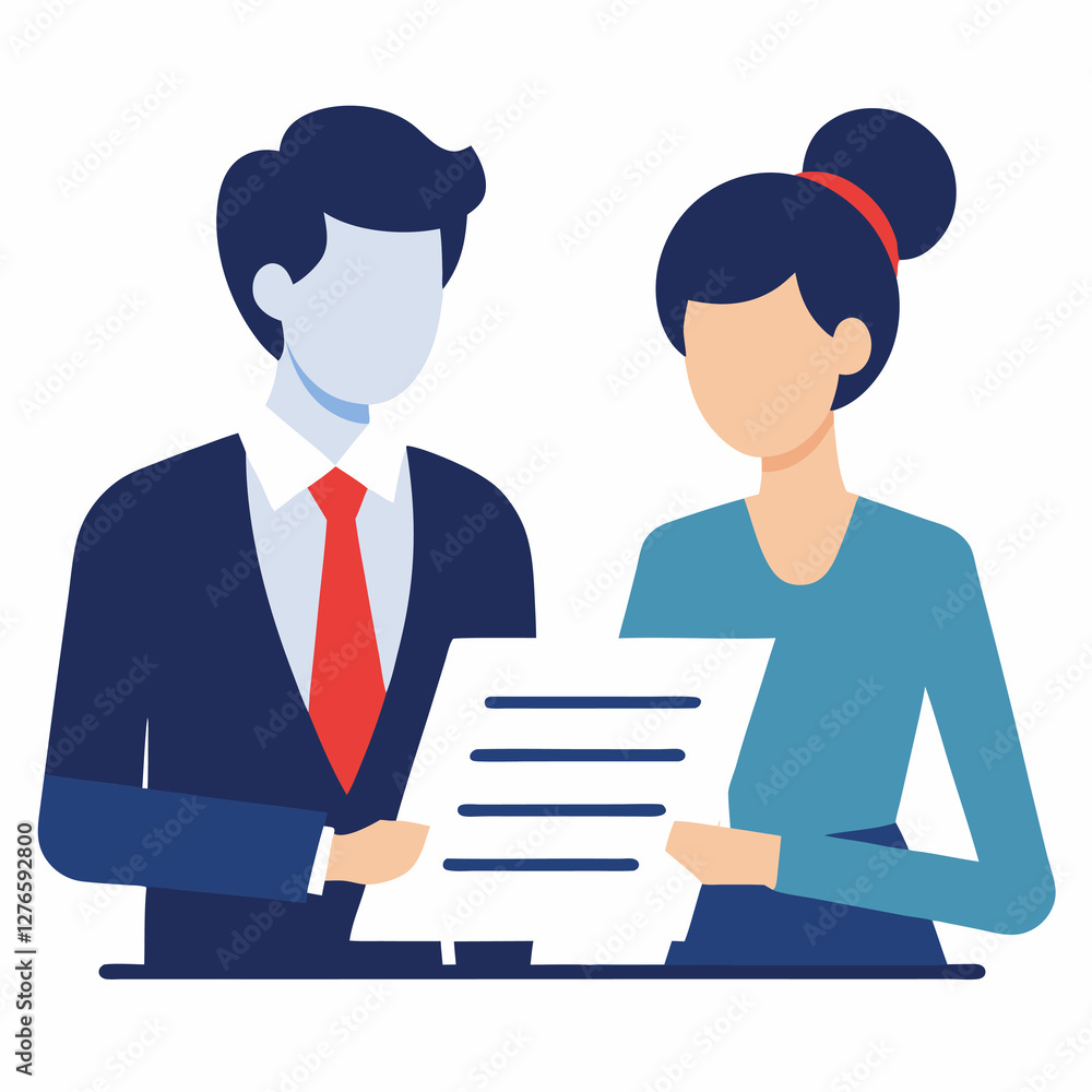 Professionals reviewing contract agreement in flat vector style image Professionals reviewing contract agreement in flat vector style image