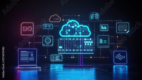 Best cloud platform provider. Futuristic Cloud Computing Concept with Data Visualization Graphs