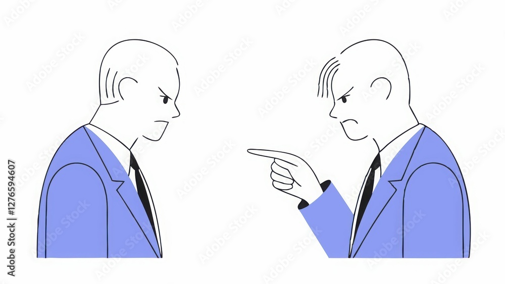 Illustrated confrontation between two businessmen facing each other