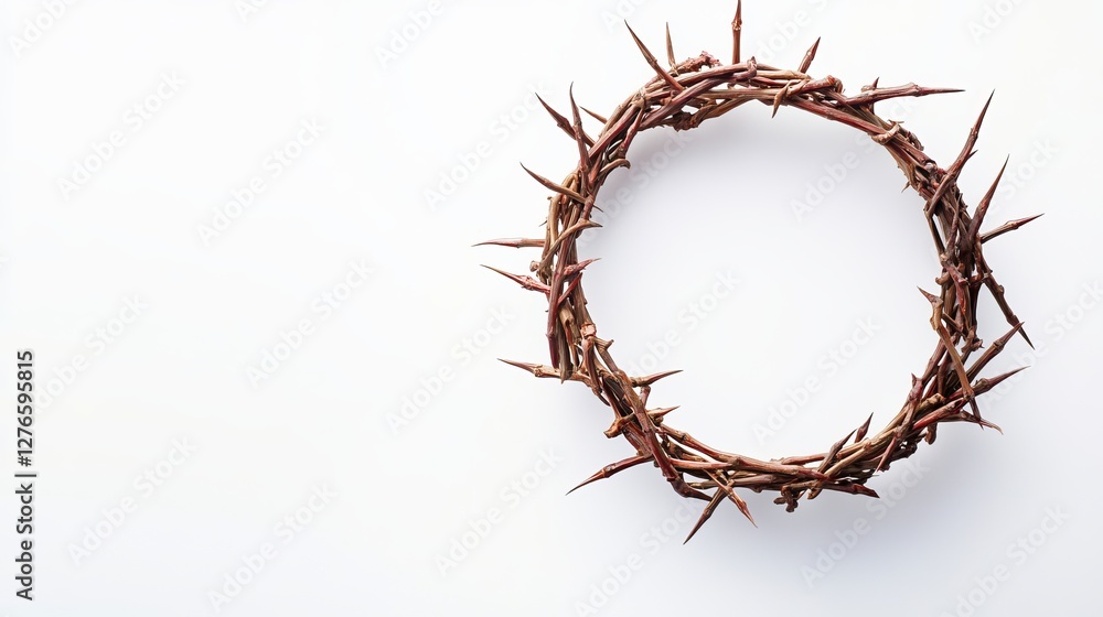 Fototapeta premium Crown of thorns isolated on a white background Top view with copy space Christian Easter concept
