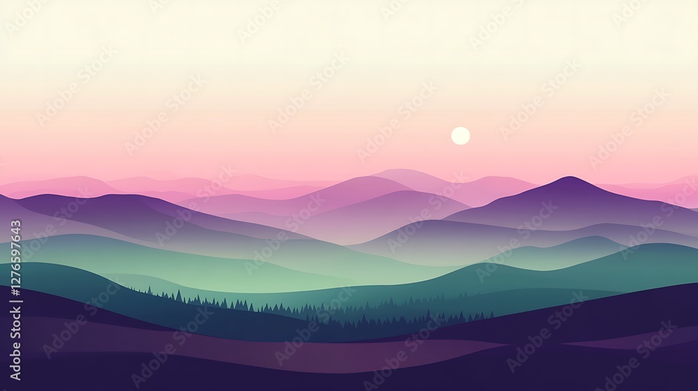 Serene Sunset Over Misty Mountain Ranges Serene Sunset Over Misty Mountain Ranges