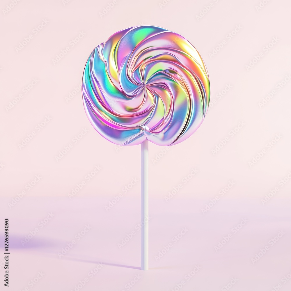 Iridescent swirl lollipop on a pink background Iridescent swirl lollipop on a pink background