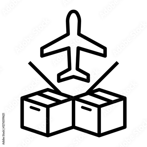 airplane icon with cargo boxes and motion lines, symbolizing air cargo delivery.