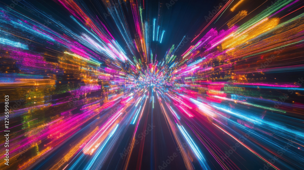 Dynamic Burst of Colorful Lights Creating an Abstract Representation of Speed and Motion in a Vibrant Digital Universe Dynamic Burst of Colorful Lights Creating an Abstract Representation of Speed and Motion in a Vibrant Digital Universe
