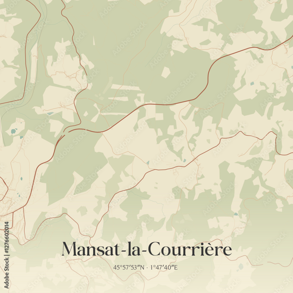 Obraz premium Vintage map of Mansat-la-Courrière, France.