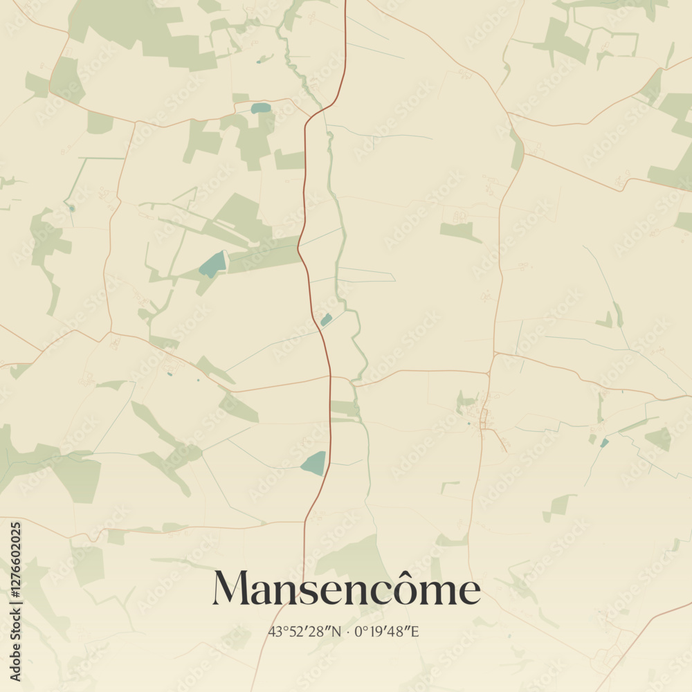 Fototapeta premium Vintage map of Mansencôme, France.