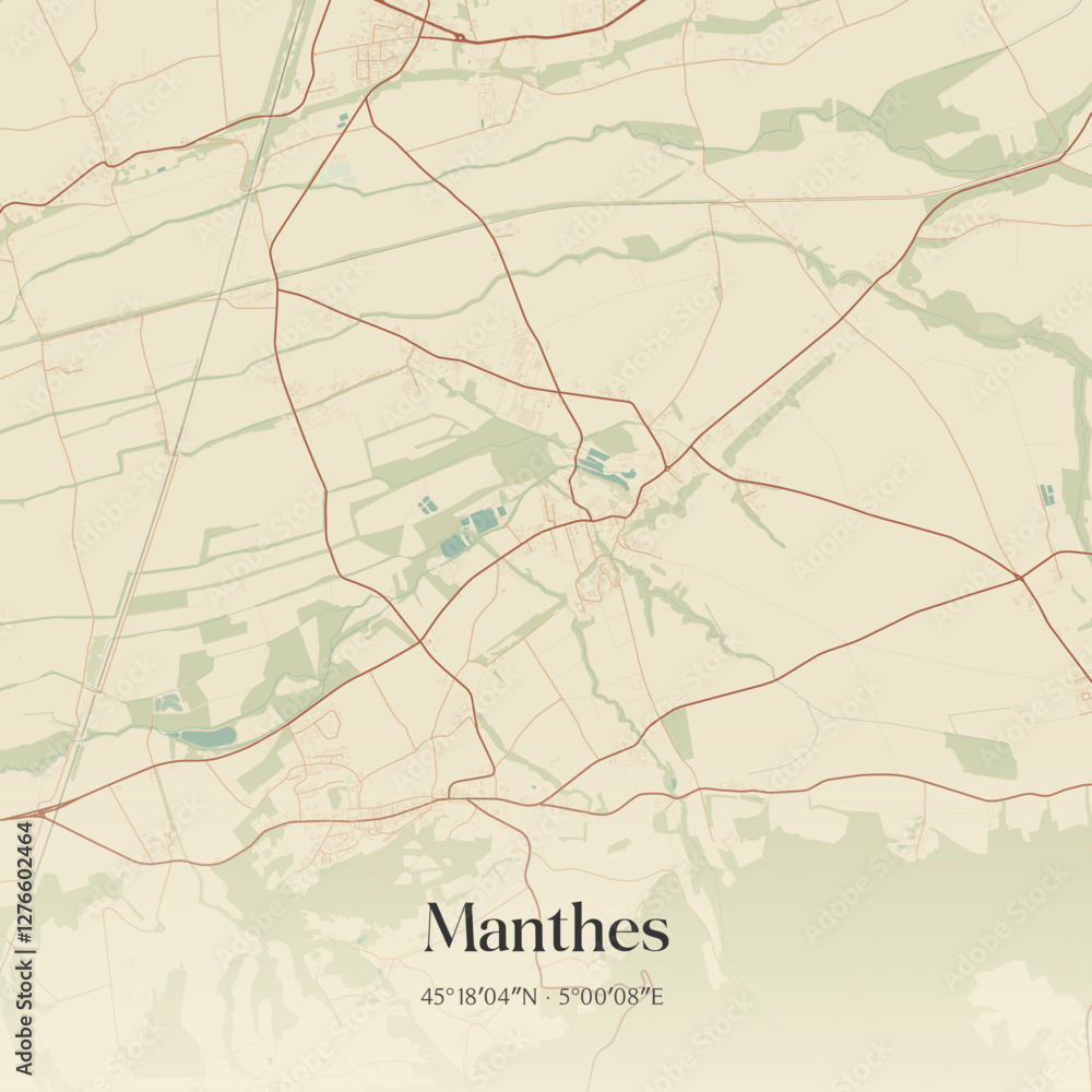 Fototapeta premium Vintage map of Manthes, France.