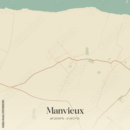 Vintage map of Manvieux, France.