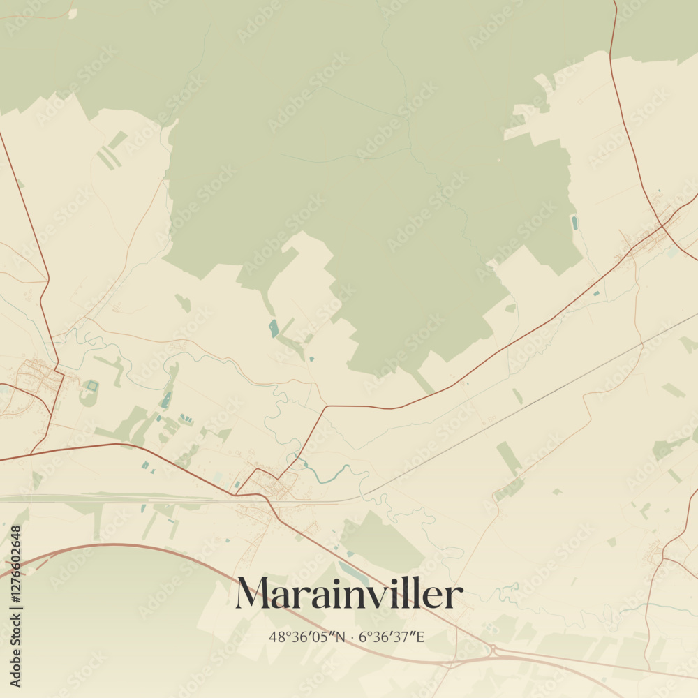 Obraz premium Vintage map of Marainviller, France.