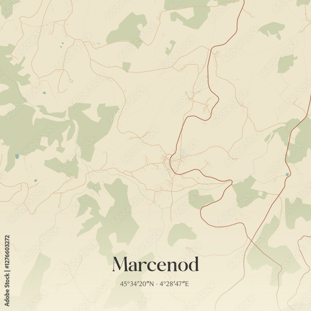 Fototapeta premium Vintage map of Marcenod, France.