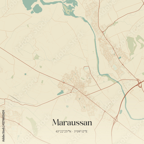 Vintage map of Maraussan, France.
