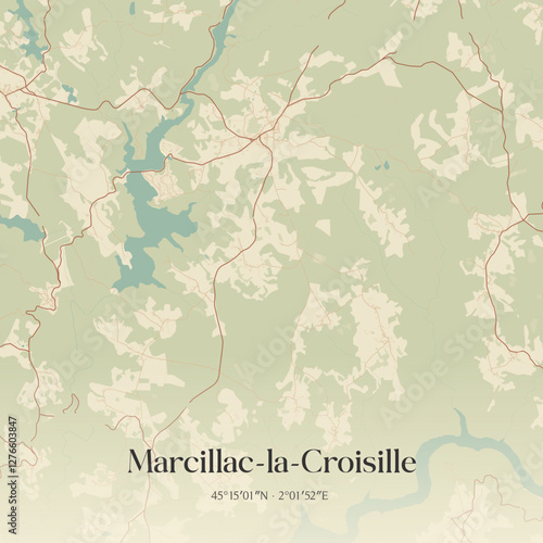 Vintage map of Marcillac-la-Croisille, France.