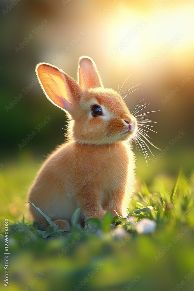 Fototapeta premium Cute rabbit in Spring field.