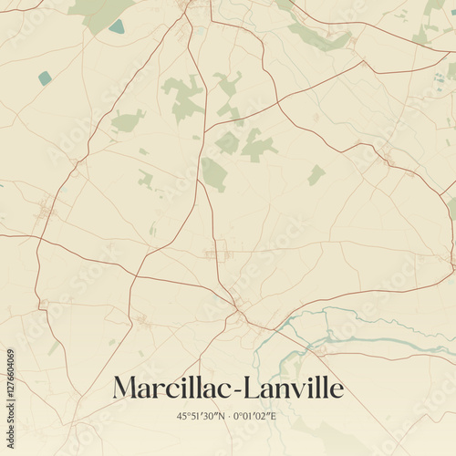 Vintage map of Marcillac-Lanville, France.