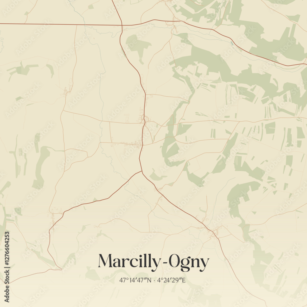 Obraz premium Vintage map of Marcilly-Ogny, France.