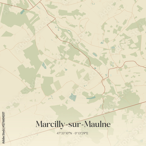 Vintage map of Marcilly-sur-Maulne, France.