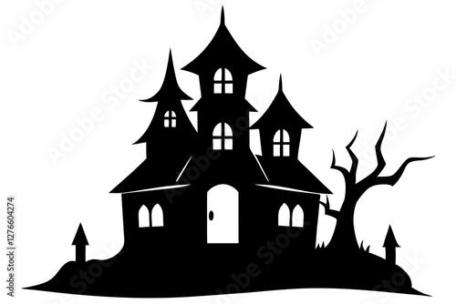Haunted house Silhouette on white background
