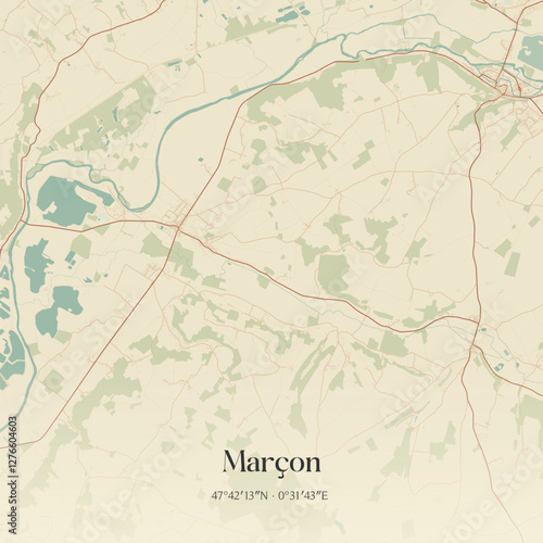 Vintage map of Marçon, France.