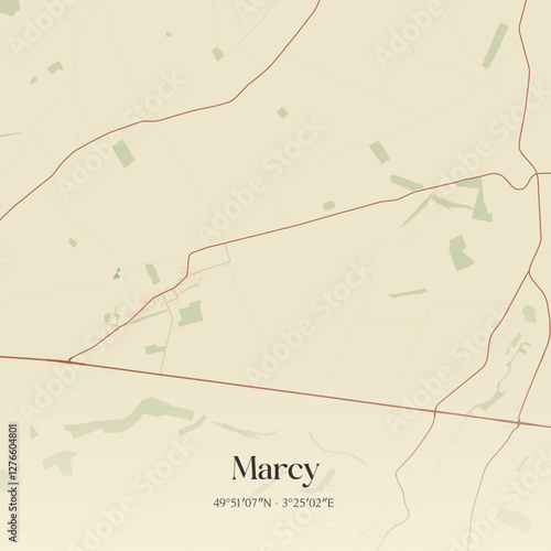 Canvastavla Vintage map of Marcy, France.