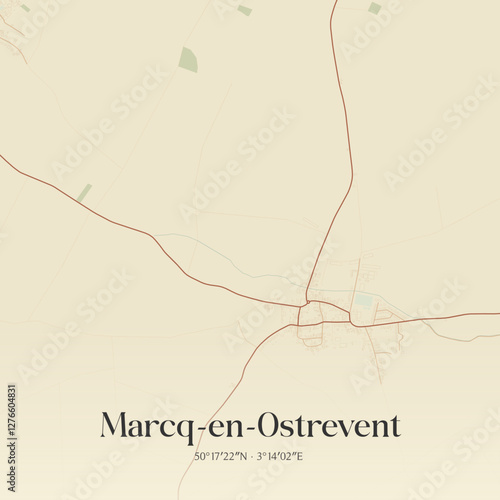 Vintage map of Marcq-en-Ostrevent, France.