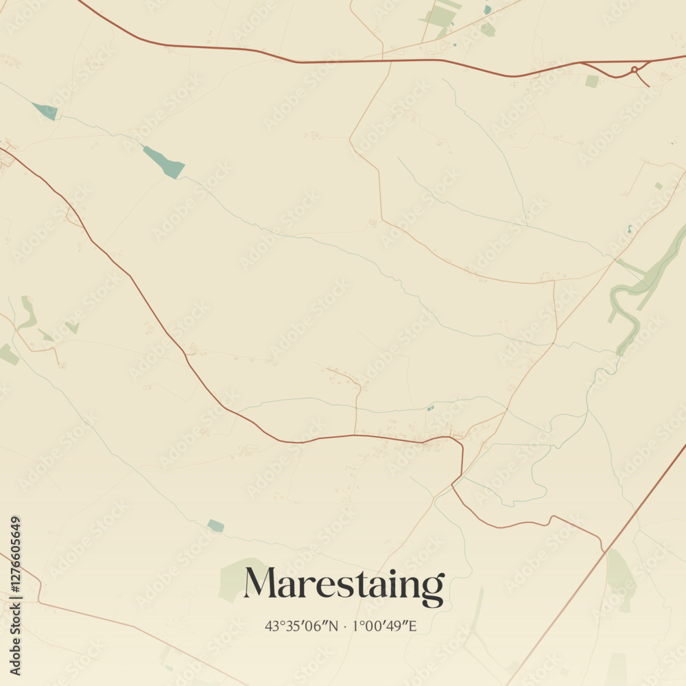 Fototapeta premium Vintage map of Marestaing, France.